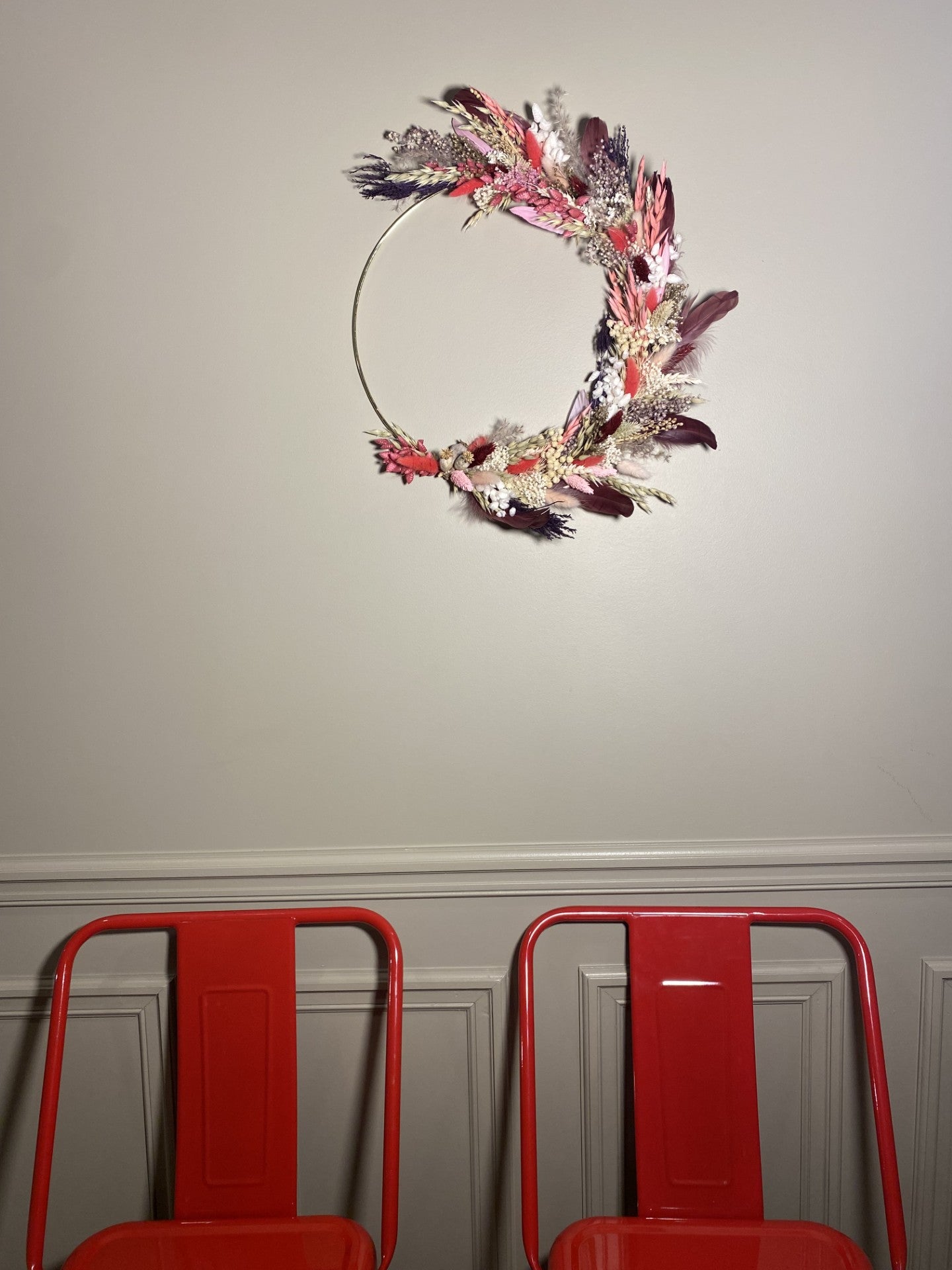 Couronne Moyen Modèle Fleurs et Plumes Rose | Prune _ Les Mains dans les Fleurs