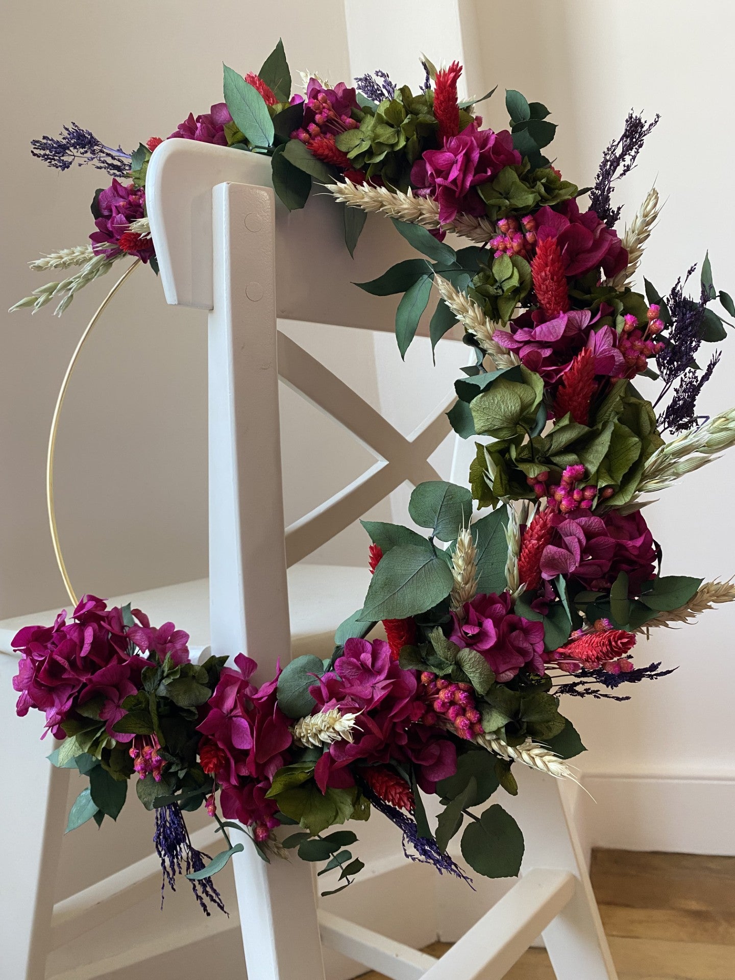 Couronne Moyen Modèle Vert | Rose fuschia | Rouge _ Les Mains dans les Fleurs