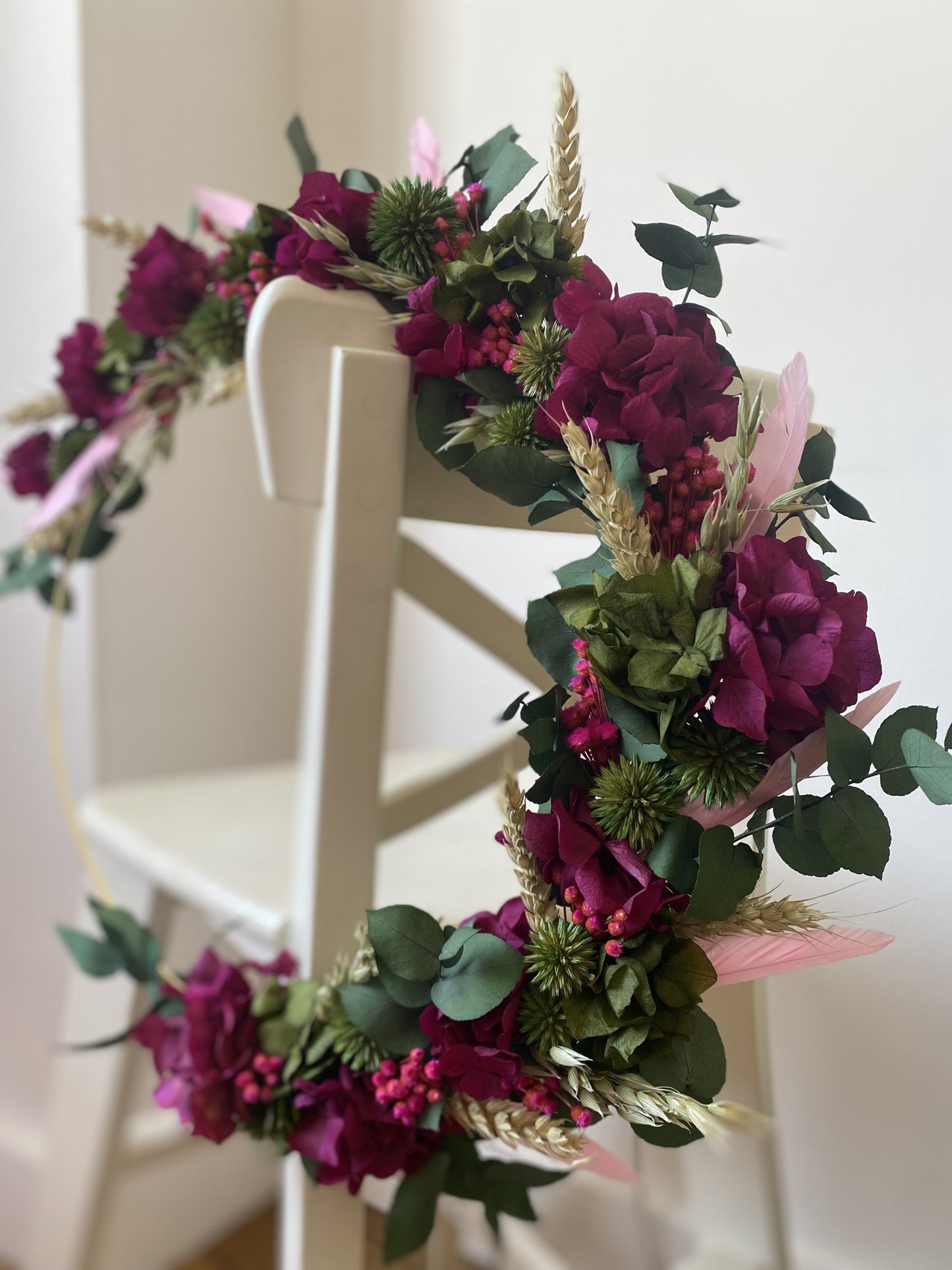 Couronne Moyen Modèle Fleurs & Plumes Vert | Rose _ Les Mains dans les Fleurs