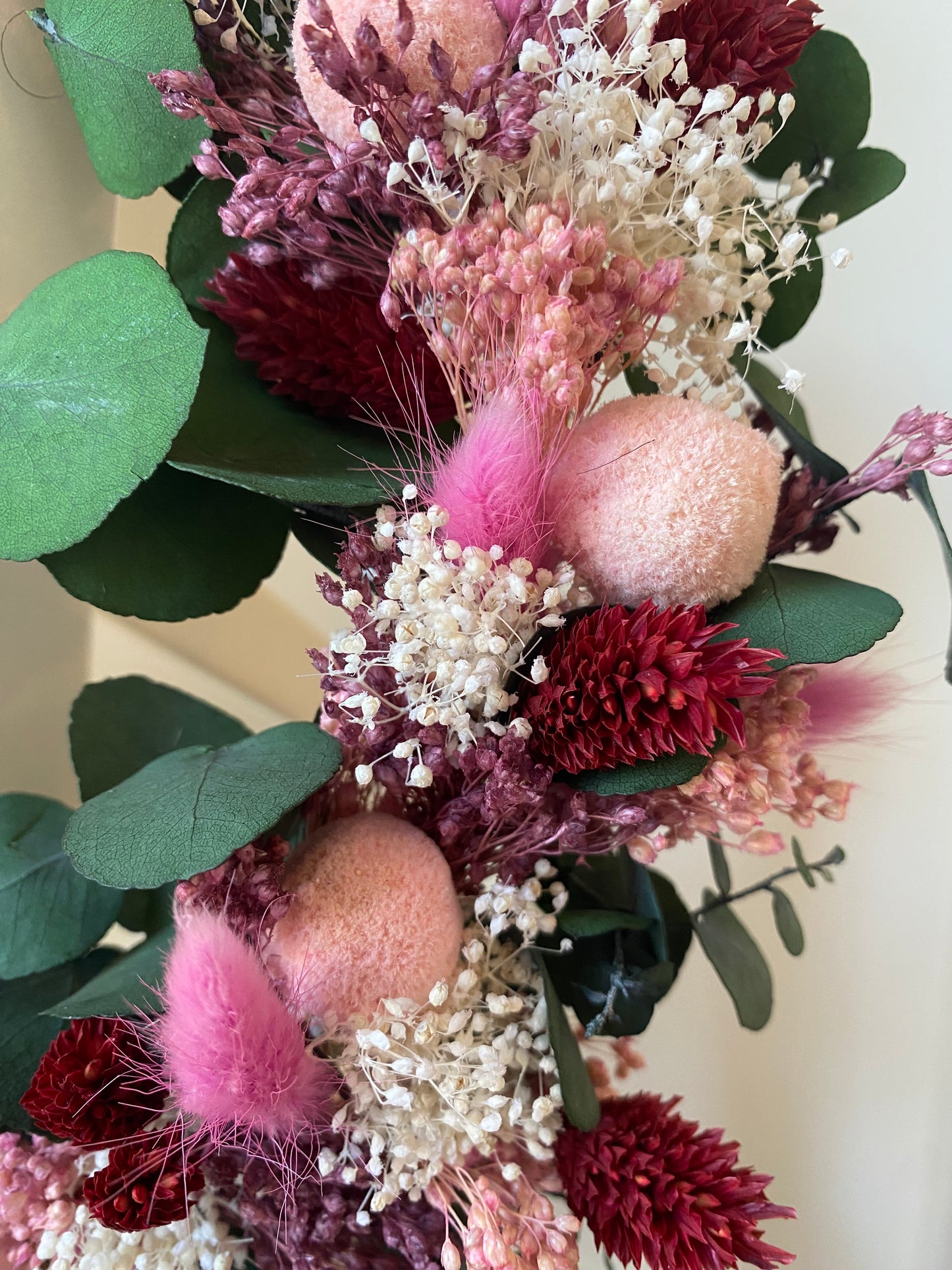 Couronne Petit Modèle Rose | Blanc | Bordeaux | Eucalyptus vert _ Les Mains dans les Fleurs