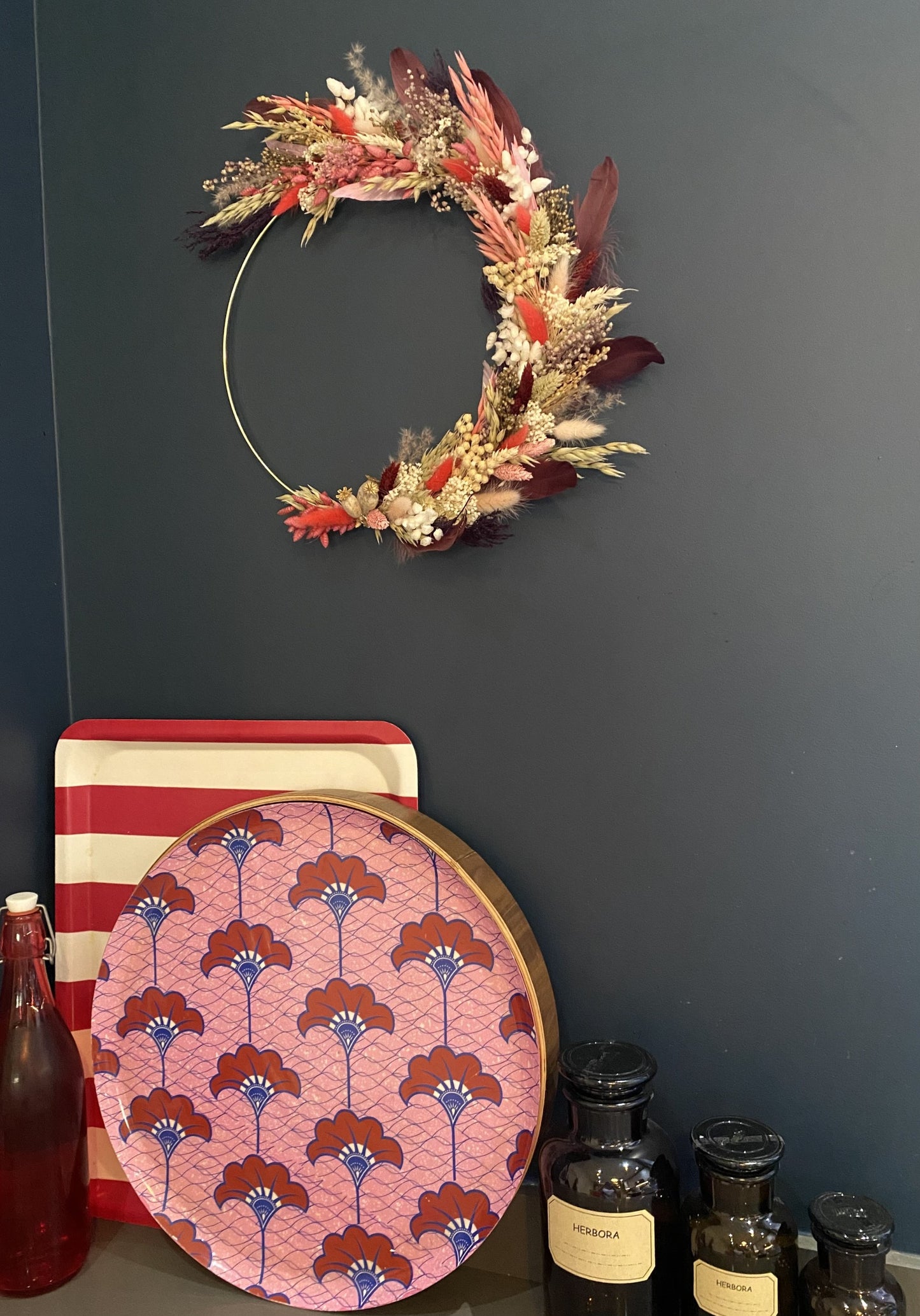 Couronne Moyen Modèle Fleurs et Plumes Rose | Prune _ Les Mains dans les Fleurs