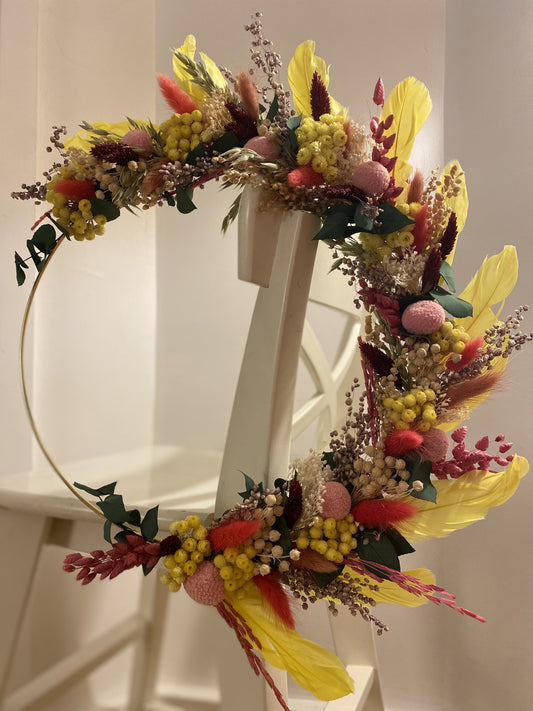 Couronne Moyen Modèle Fleurs & Plumes | Multicolore _ Les Mains dans les Fleurs