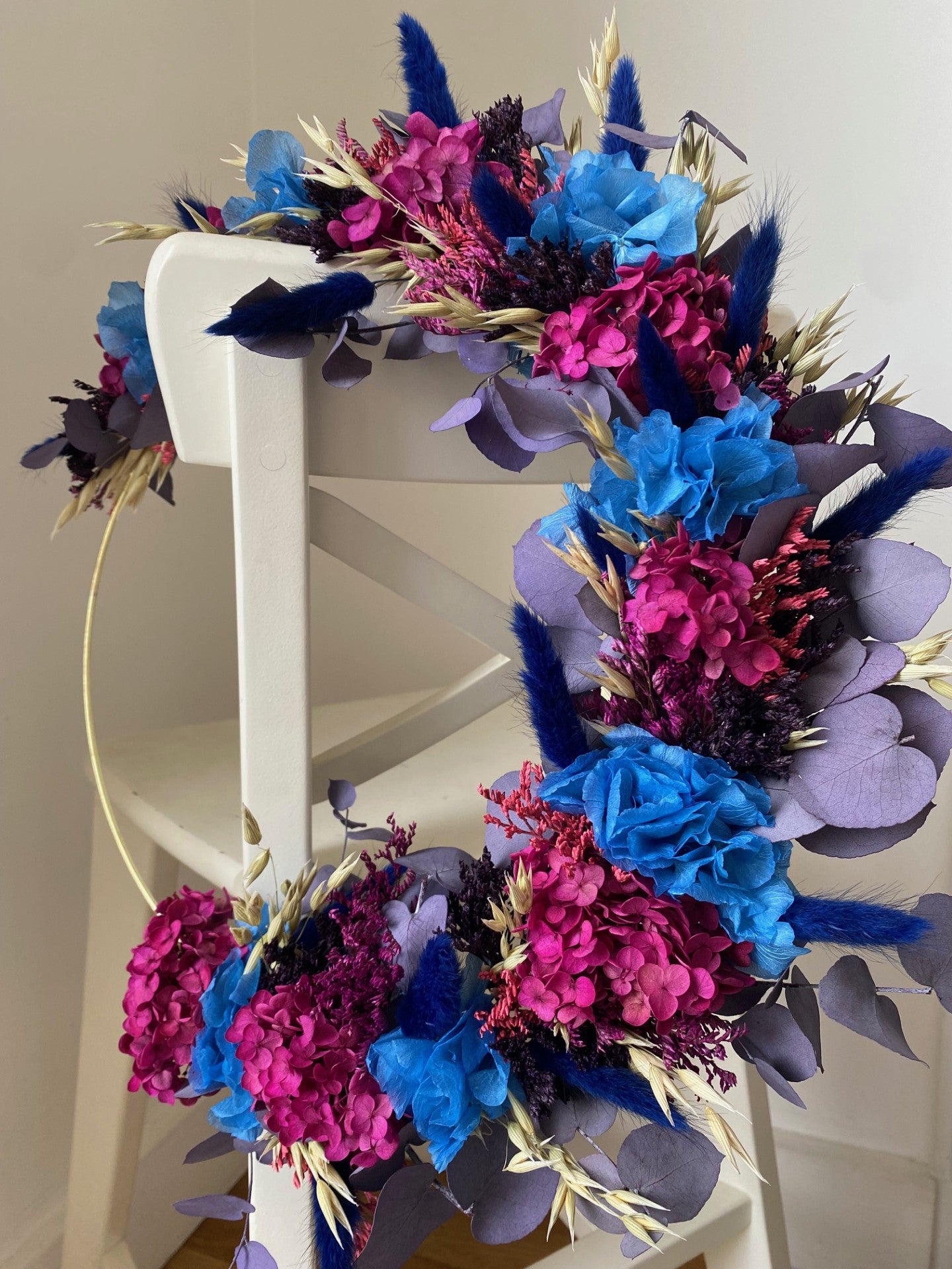 Couronne Moyen Modèle Fuschia | Bleu | Eucalyptus violet _ Les Mains dans les Fleurs