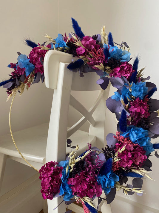 Couronne Moyen Modèle Fuschia | Bleu | Eucalyptus violet _ Les Mains dans les Fleurs