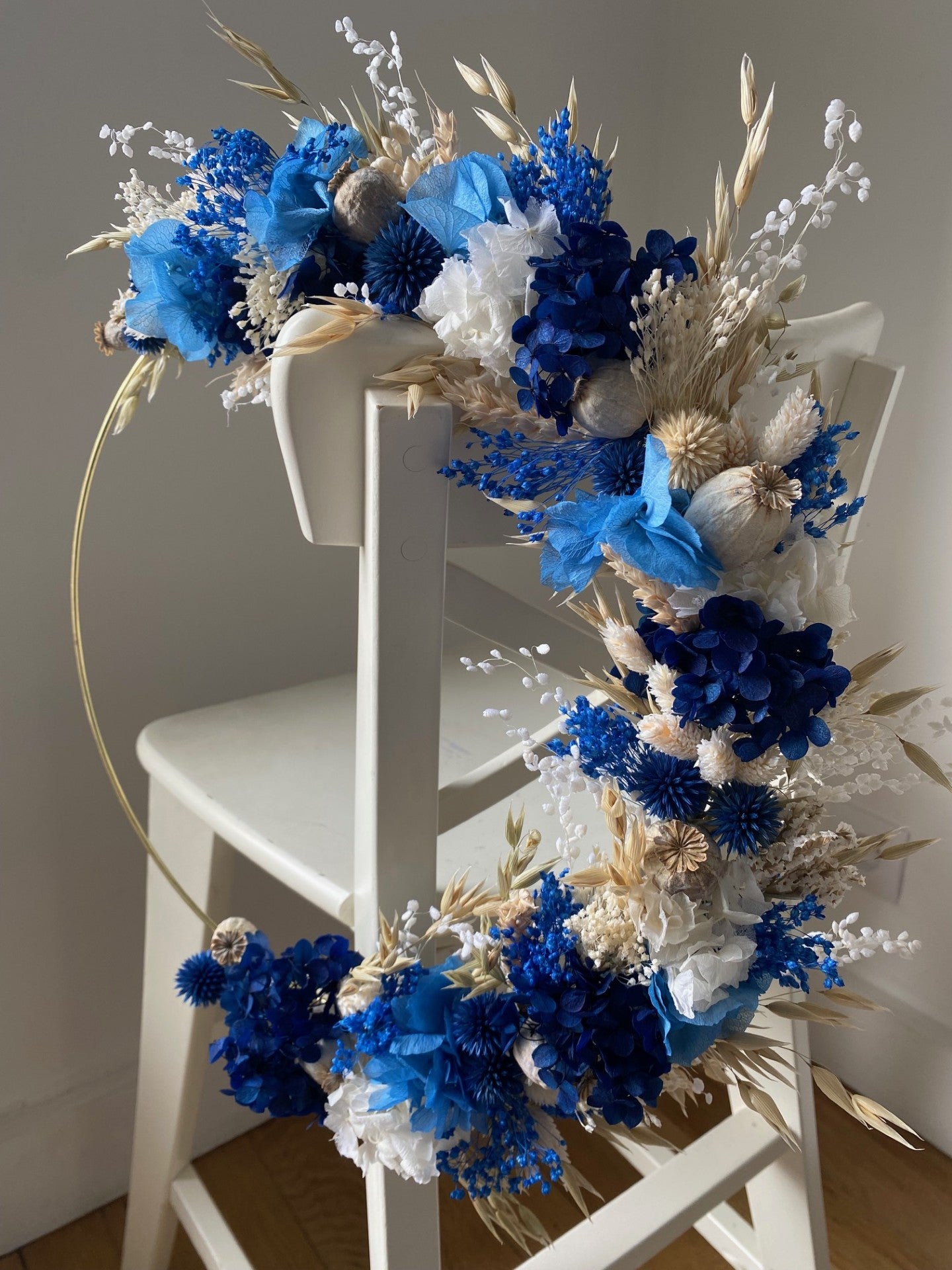 Couronne Moyen Modèle Naturel | Blanc | Bleu _ Les Mains dans les Fleurs