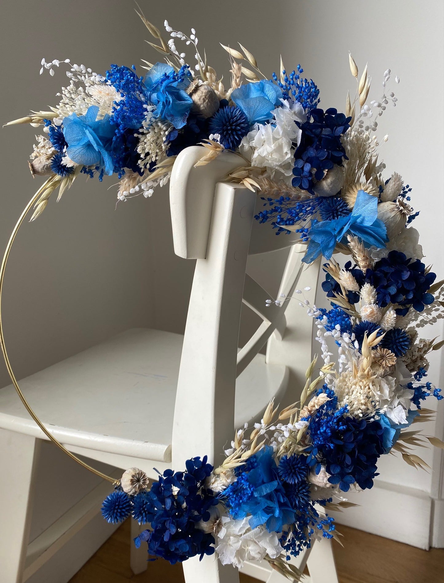 Couronne Moyen Modèle Naturel | Blanc | Bleu _ Les Mains dans les Fleurs