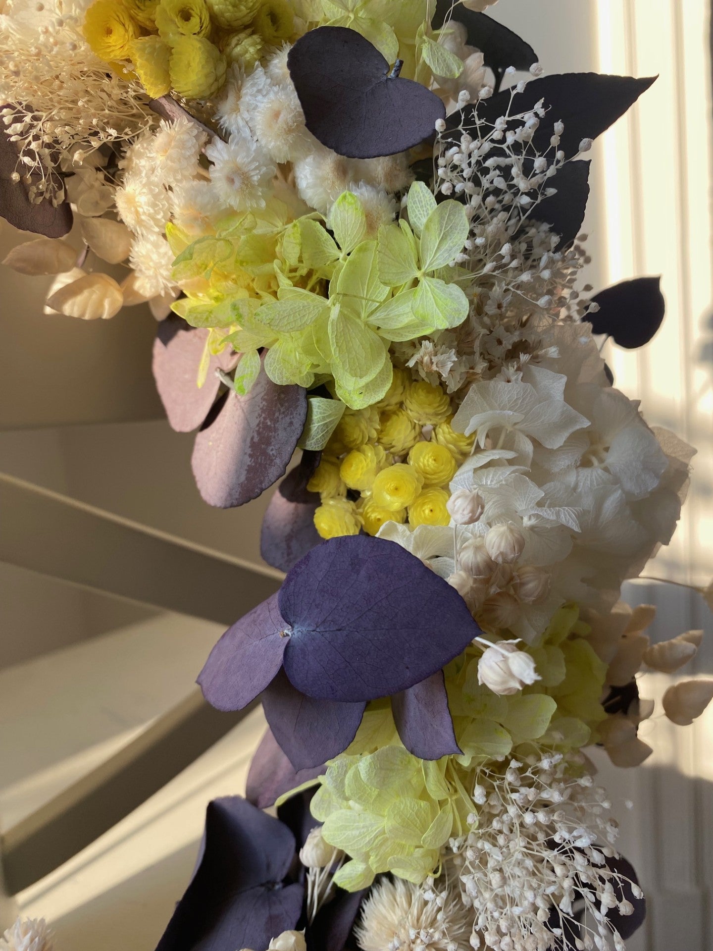 Couronne Petit Modèle Jaune | Blanc | Eucalyptus violet_ Les Mains dans les Fleurs