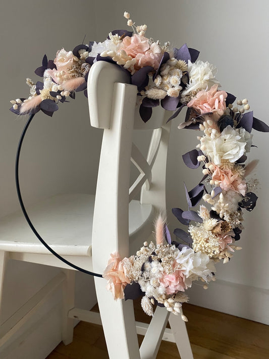 Couronne Moyen Modèle Rose pâle | Blanc | Eucalyptus violet_ Les Mains dans les Fleurs