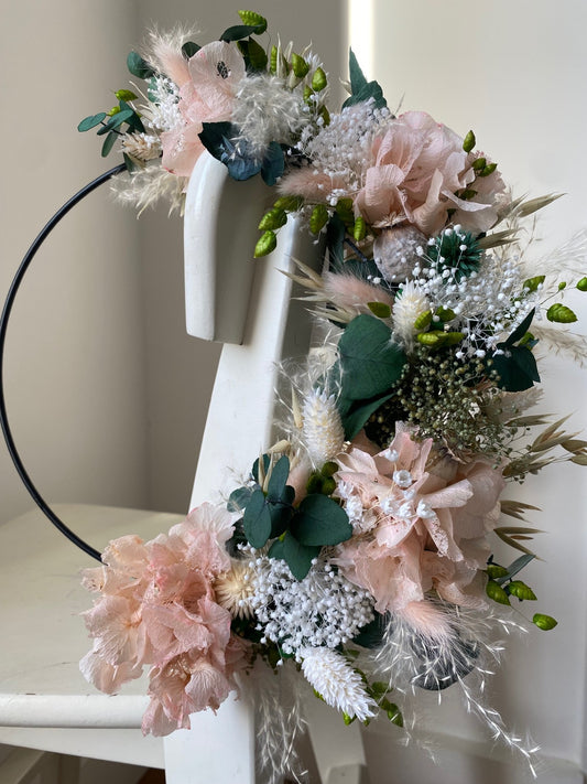 Couronne Moyen Modèle Vert | Rose pâle | Blanc _ Les Mains dans les Fleurs