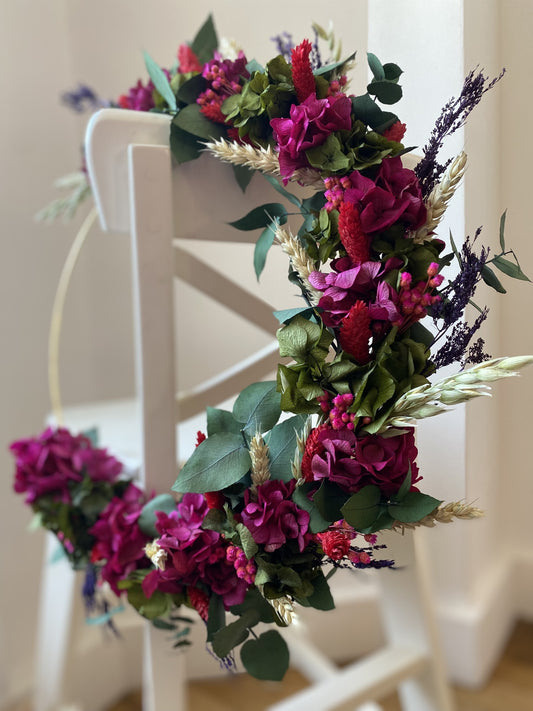 Couronne Moyen Modèle Vert | Rose fuschia | Rouge _ Les Mains dans les Fleurs